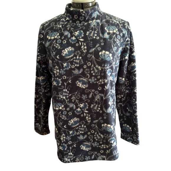 Croft & Barrow Womens Small Blue Floral Fleece Pullover Top Soft Cozy - Picture 1 of 7
